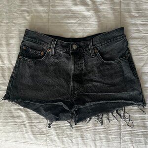 Levi's 501 Distressed Denim Shorts in Black - 100% Cotton - Size 28